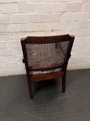Vintage Dark Wood Lounge Chair with Cane Backrest — Fair Used Condition