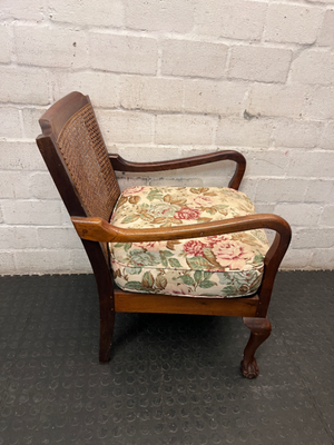 Vintage Dark Wood Lounge Chair with Cane Backrest — Fair Used Condition