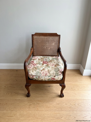 Vintage Dark Wood Lounge Chair with Cane Backrest — Fair Used Condition