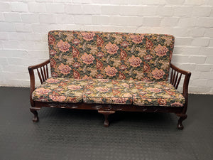 Vintage Floral 3-Seater Couch with Solid Wood Frame