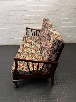 Vintage Floral 3-Seater Couch with Solid Wood Frame
