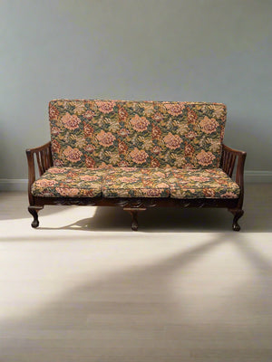 Vintage Floral 3-Seater Couch with Solid Wood Frame