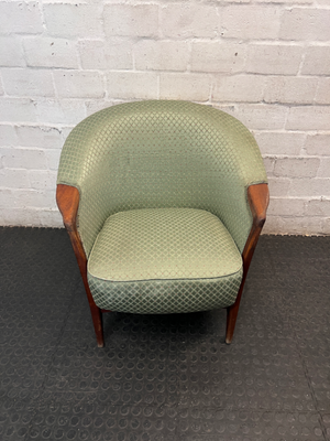 Vintage Green Patterned Tub Armchair with Wooden Frame — Good Condition Antique Suite