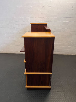 Vintage Mid-Century Style Wooden Entertainment & Storage Unit with Rattan Accents