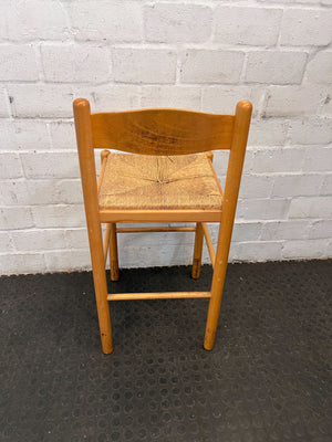 Vintage Natural Wood Bar Chair with Woven Seat – Minor Wear - 2ndhandwarehouse.com