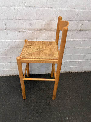 Vintage Natural Wood Bar Chair with Woven Seat – Minor Wear - 2ndhandwarehouse.com