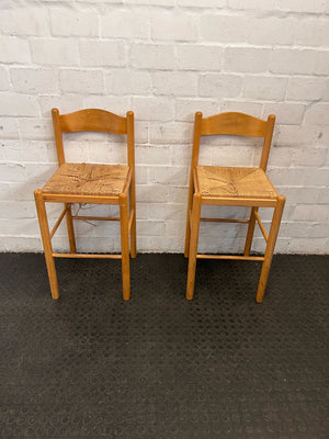 Vintage Natural Wood Bar Chair with Woven Seat – Minor Wear - 2ndhandwarehouse.com