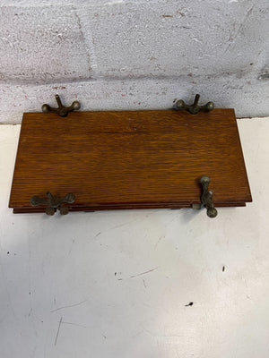 Vintage Oak Folding Table with Metal Clamps – Minor Wear