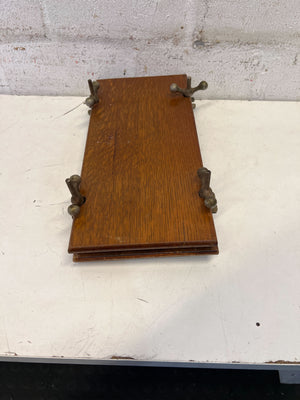 Vintage Oak Folding Table with Metal Clamps – Minor Wear