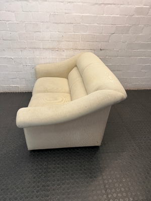 Vintage Off-White Corduroy 2 Seater Couch — Dusty Fabric with Small Water Marks