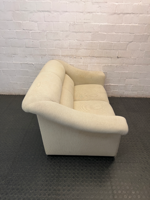 Vintage Off-White Corduroy 2 Seater Couch — Dusty Fabric with Small Water Marks