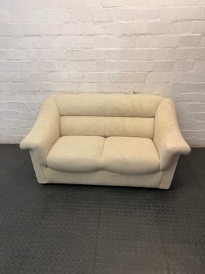 Vintage Off-White Corduroy 2 Seater Couch — Dusty Fabric with Small Water Marks