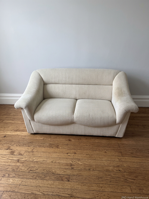 Vintage Off-White Corduroy 2 Seater Couch — Dusty Fabric with Small Water Marks