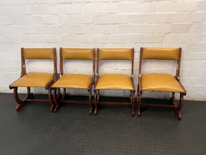Vintage Sleigh Leg Dining Chair with Mustard Upholstery — Seat Upholstery Damaged and Requires Repair - 2ndhandwarehouse.com