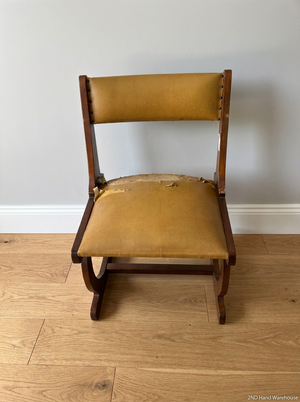 Vintage Sleigh Leg Dining Chair with Mustard Upholstery — Seat Upholstery Damaged and Requires Repair - 2ndhandwarehouse.com