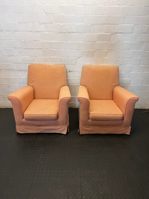 Vintage Style Pink Checkered Armchairs - Set of 2 (For Re-upholstery) - 2ndhandwarehouse.com