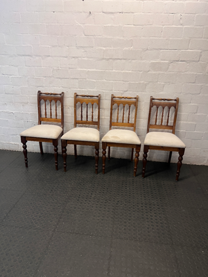 Vintage-Style Wooden Dining Chair with Turned Legs — Stained Fabric Seats