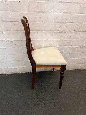 Vintage-Style Wooden Dining Chair with Turned Legs — Stained Fabric Seats