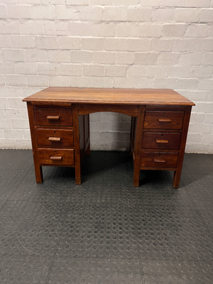 Vintage Style Wooden Double Pedestal Office Desk — Fair Condition with Visible Wear