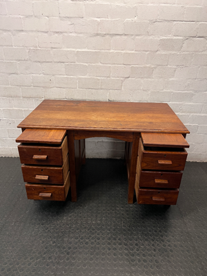 Vintage Style Wooden Double Pedestal Office Desk — Fair Condition with Visible Wear