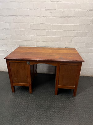 Vintage Style Wooden Double Pedestal Office Desk — Fair Condition with Visible Wear