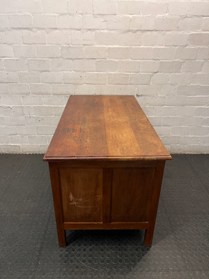 Vintage Style Wooden Double Pedestal Office Desk — Fair Condition with Visible Wear
