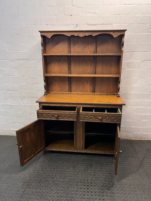 Vintage Style Wooden Welsh Dresser with Scalloped Hutch — Good Condition