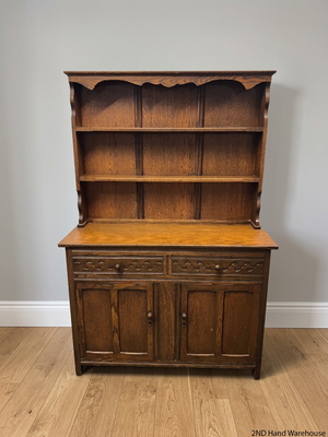 Vintage Style Wooden Welsh Dresser with Scalloped Hutch — Good Condition