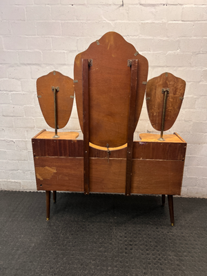 Vintage Triple Mirror Dressing Table — Fair Condition with Visible Wear