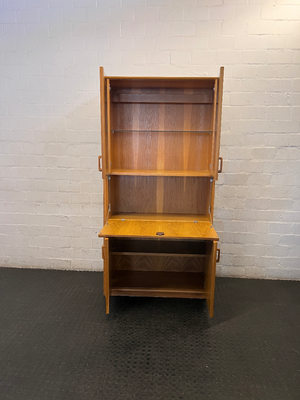 Vintage Wood Finish Display Cabinet with Drinks Flap - Good Condition - 2ndhandwarehouse.com
