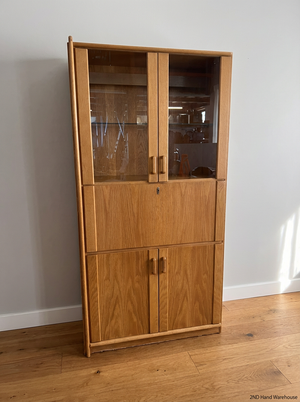 Vintage Wood Finish Display Cabinet with Drinks Flap - Good Condition - 2ndhandwarehouse.com