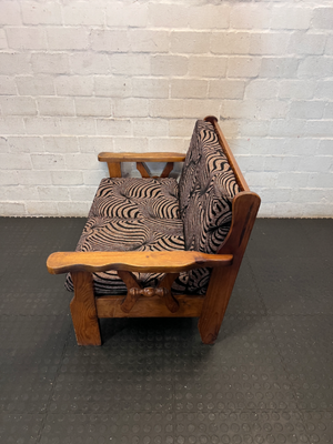 Vintage Wooden 2-Seater Sofa with Zebra Pattern Upholstery - 2ndhandwarehouse.com
