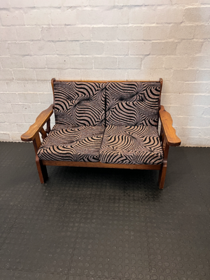 Vintage Wooden 2-Seater Sofa with Zebra Pattern Upholstery - 2ndhandwarehouse.com