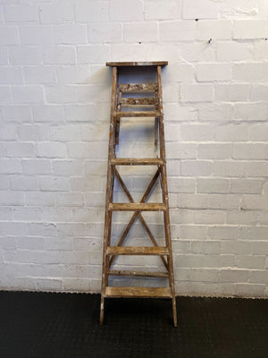 Vintage Wooden A-Frame Ladder – Rustic Charm with Minor Wear