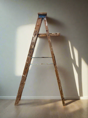 Vintage Wooden A-Frame Ladder – Rustic Charm with Minor Wear