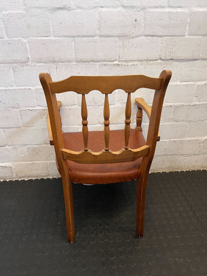 Vintage Wooden Armchair with Brown Upholstered Seat