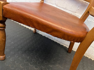 Vintage Wooden Armchair with Brown Upholstered Seat
