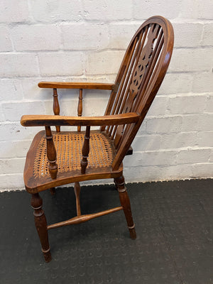 Vintage Wooden Cane Chair with Intricate Design β Slight Wear