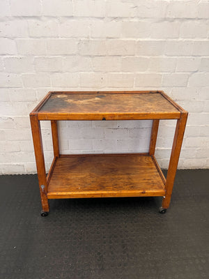 Vintage Wooden Serving Trolley | Rustic Two-Tier Mobile Side Table - 2ndhandwarehouse.com