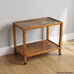 Vintage Wooden Serving Trolley | Rustic Two-Tier Mobile Side Table - 2ndhandwarehouse.com
