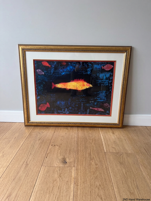 Whimsical Abstract Fish Print in Ornate Gold Frame — Good Overall Condition
