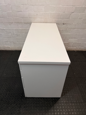 White 8-Drawer Dressing Table with Integrated Handles — Visible Surface Scratches