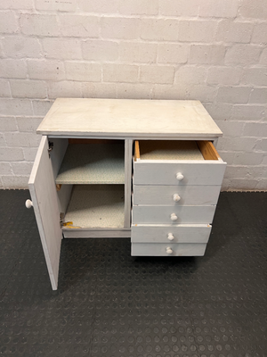 White Hardwood Cupboard and Drawer Unit — Fair Condition
