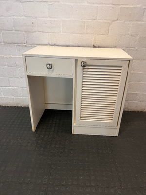 White Louvre-Door Storage Cabinet - Visible Wear to Edges - 2ndhandwarehouse.com