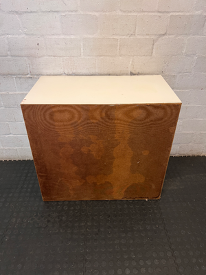 White Louvre-Door Storage Cabinet - Visible Wear to Edges - 2ndhandwarehouse.com