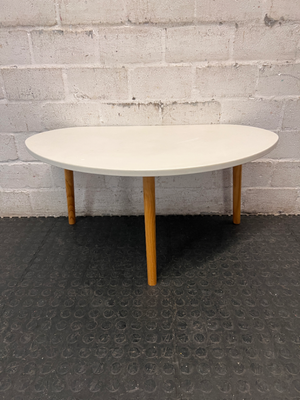 White Organic Top Side Table with Wooden Tripod Legs — Good Working Order