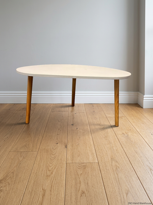 White Organic Top Side Table with Wooden Tripod Legs — Good Working Order