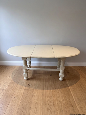 White Oval Dining Table with Turned Legs — Well Used Condition