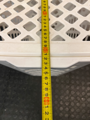 White Plastic Lidded Laundry Basket — Used Condition; Fair