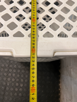 White Plastic Lidded Laundry Basket — Used Condition; Fair
